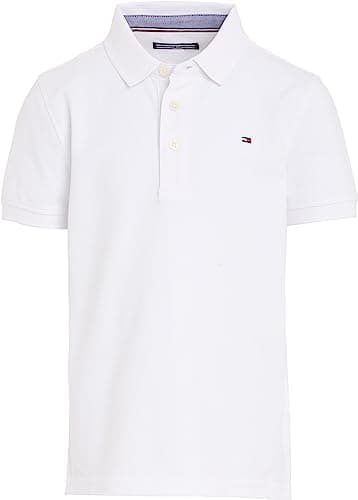 Tommy Hilfiger Bambino Maglietta Polo Maniche Corte in Cotone Bio, Bianco (Bright White), 14 Anni