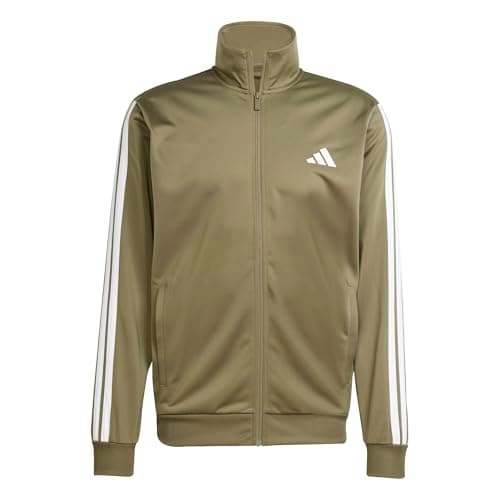 adidas Hombre SPORTSWEAR BASIC 3 STRIPES TRICOT TRACKSUIT, olive strata/white, XS