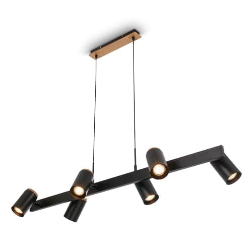 BRILONER - Lampadario a sospensione con spot, orientabile, attacco 6x GU10, lampadario soggiorno, cucina, camera da letto, 110 x 24,9 x 120 cm, legno nero