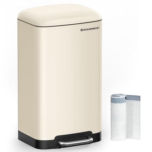 SONGMICS Cubo de Basura para la Cocina, 30 L, Cubo de Pedal de Acero con Tapa y Cubo Interior, Cierre Suave, Blanco Nube LTB001A01