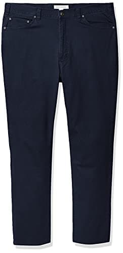 Amazon Essentials Pantalón de Sarga Elástico con 5 Bolsillos de Ajuste Recto Hombre, Azul Marino, 28W / 28L