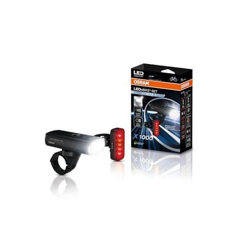 OSRAM LEDsBIKE MULTI BEAM X 1000 SET, set di luci per bici ricaricabili - anteriore e posteriore, fuoristrada, con luce freno e abbagliante, fino a 1000 lumen