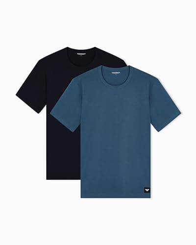 EMPORIO ARMANI Essential LOGOLABEL - Paquete de 2 Camisetas de Cuello Redondo para Hombre, Color Azul, Talla XL