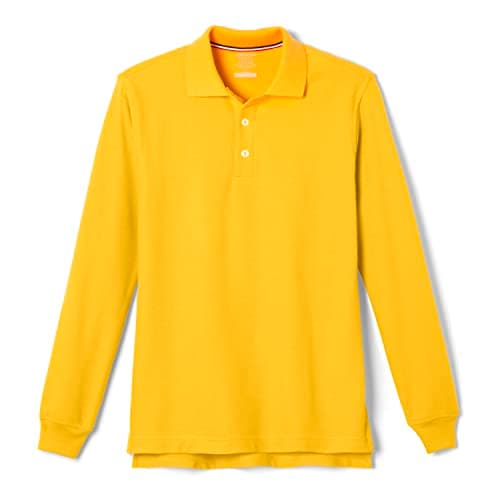 French Toast Big Pique Polo School Uniform Shirt with Long Sleeves for Boys and Girls, Gold, 8