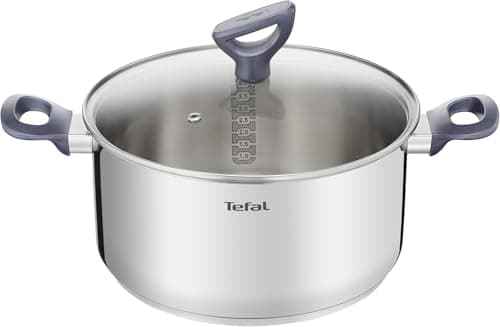 Tefal Cacerola Daily Cook 24 cm - Cacerola de acero inoxidable, base reforzada, aptas para todo tipo de cocinas incluido inducción, gran conductividad y resistencia con materiales reciclados
