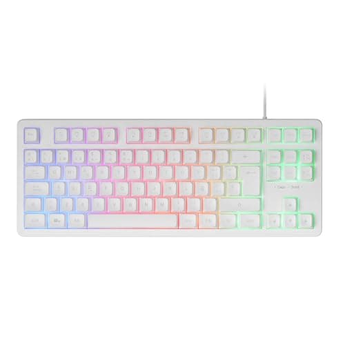 Mars Gaming MK023, Spanische Sprache, Gaming Tastatur TKL, Hybrid H-Mech Technologie, FRGB Regenbogenbeleuchtung, Anti-Ghosting, Universelle Kompatibilität, Weiß