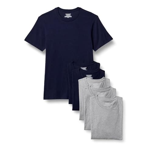Amazon Essentials Camisetas de Cuello Redondo de Corte Ajustado Hombre, Paquete de 6, Medio Gris Mezcla/Azul Marino, XL