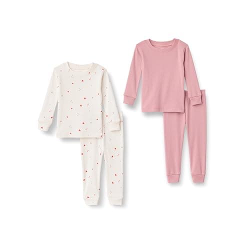 Amazon Essentials x Sofia Grainge Pijama ceñido de algodón Unisex Niño, Pack de 2, Carmín/Varios Corazones, 2 años