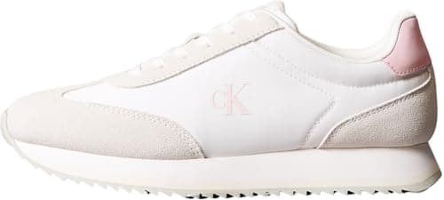 Calvin Klein Runner Sneaker Mujer Laceup de Piel, Blanco (Bright White/Sweet Pink), 37