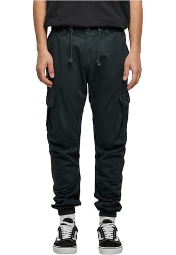 URBAN CLASSICS Pantalón jogging Cargo con bolsillos de parche 2 laterales y 2 traseros, ajuste slim fit, color liso, cintura cordón, puños elásticos, color verde, talla XXL