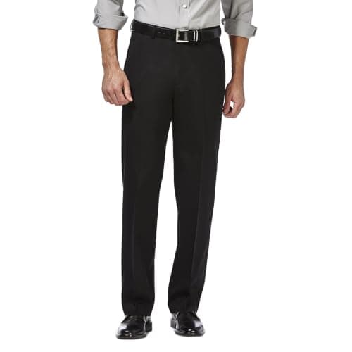 Haggar Men's Classic Fit Flat-Front Hidden Expandable Waistband Premium No Iron Khaki, 42W x 30L - Black