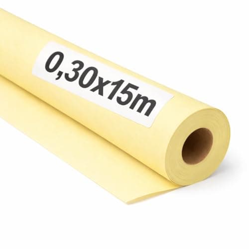 OFITURIA Papel Kraft Giallo Pastello - Rollo 0,60x15m - 3 Rotoli - Carta da pacchi e carta da regalo, carta da imballaggio per spedizioni e fai-da-te, resistente e facile da tagliare