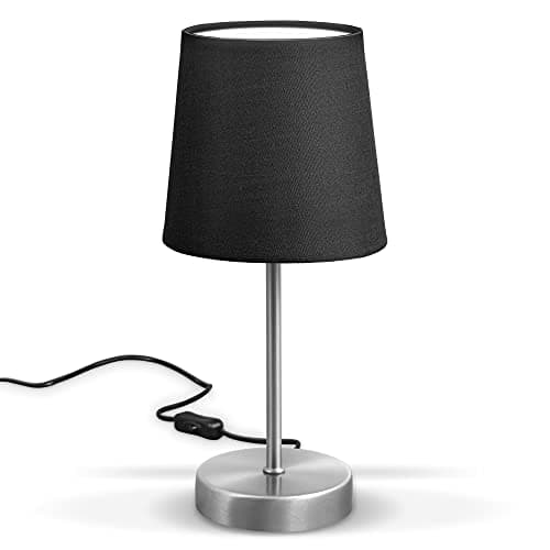 B.K.Licht - Lámpara de mesa LED con pantalla de tela, E14, con interruptor de cable, 25W, lampara de mesa, lamparas de mesita de noche, lampara mesita, lampara lectura, lampara escritorio, negro