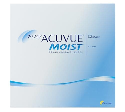 Acuvue 1-DAY Acuvue MOIST con tecnologia LACREON; Lenti a contatto giornaliere; Protezione UV;+5.00 diottrie; BC 9.0; DIA 14.20; 90 lenti