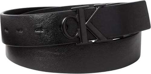 Calvin Klein Uomo Cintura Buckle Tumbled 3,5 cm in Pelle Leder Reversibile, Nero (Black/Black/Matte Black), 135 cm