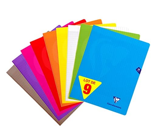 Clairefontaine 299311AMZC Lot de 9 Cahiers Agrafés Mimesys - 24x32 cm - 48 Pages Grands Carreaux - Couvertures Polypro Assorties (Rose, Bleu, Rouge, Jaune, Vert, Gris, Violet, Orange et Incolore)