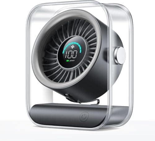 KIMMOO Ventilatore da tavolo USB ricaricabile, silenzioso con flusso d'aria turbo, 100 velocità, display digitale, rotazione di 90°, piccola batteria, ventilatore da tavolo per camera da letto, casa