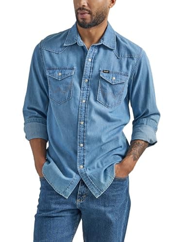 Wrangler Camisa icónica de Mezclilla de Ajuste Regular para Hombre, Large