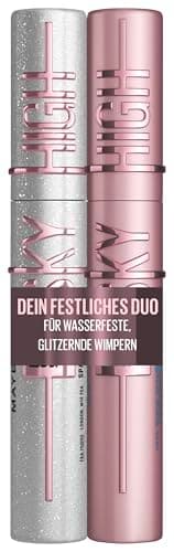 Mascara Set Maybelline New York Lash Sensational Sky High Space Diamond, silber glitzernde Topcoat, 8ml + Maybelline New York Lash Sensational Sky High Mascara, Black Waterproof, 6 ml