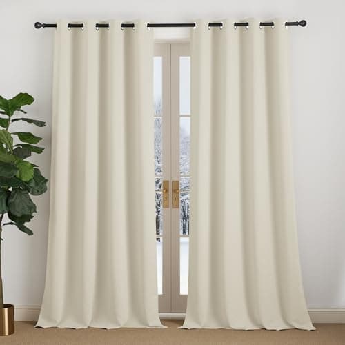 NICETOWN Rideaux et Draperies Intérieurs Occultant avec Oeillets Décoration de Fenêtre Isolation Thermique pour Maison Chambre Salon, L 140 sur H 240 cm, Beige Clair, 2 PCs