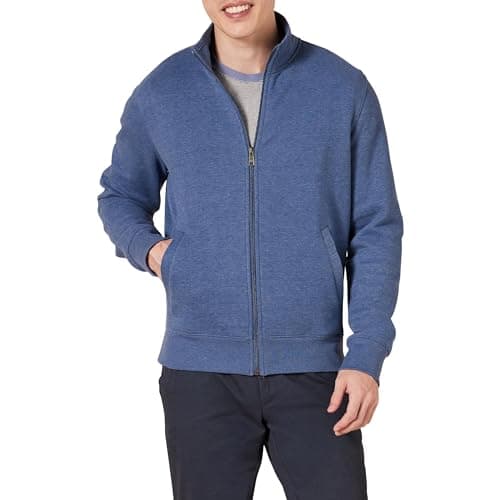 Amazon Essentials Pull en Polaire Coupe Classique à Fermeture Zippée Intégrale Homme, Bleu Chiné, L