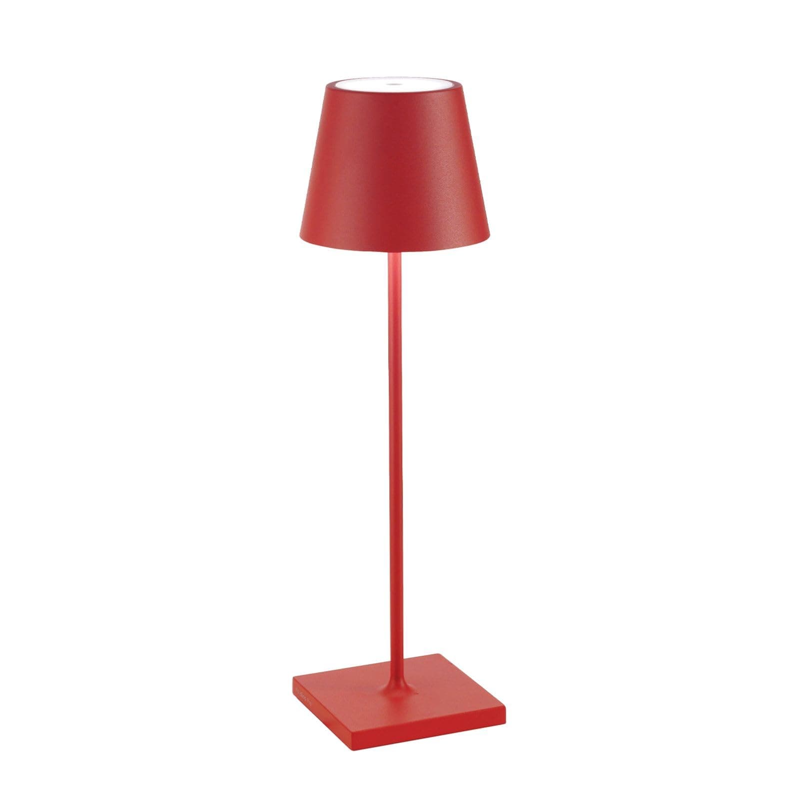 Zafferano, Poldina Pro, Lampada da Tavolo Ricaricabile e Senza Fili con Controllo Touch, Utilizzabile anche come Lampada da Esterni, Dimmer, 2200-3000 K, Altezza 38 cm, Colore Rosso