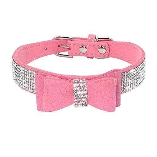 haoyueer Collier pour Chien avec Strass, Joli Collier en Daim Souple étincelant pour Chien ou Chat - Collier avec Strass - Collier pour Chien ou Chiot - Taille XS - Rose-1