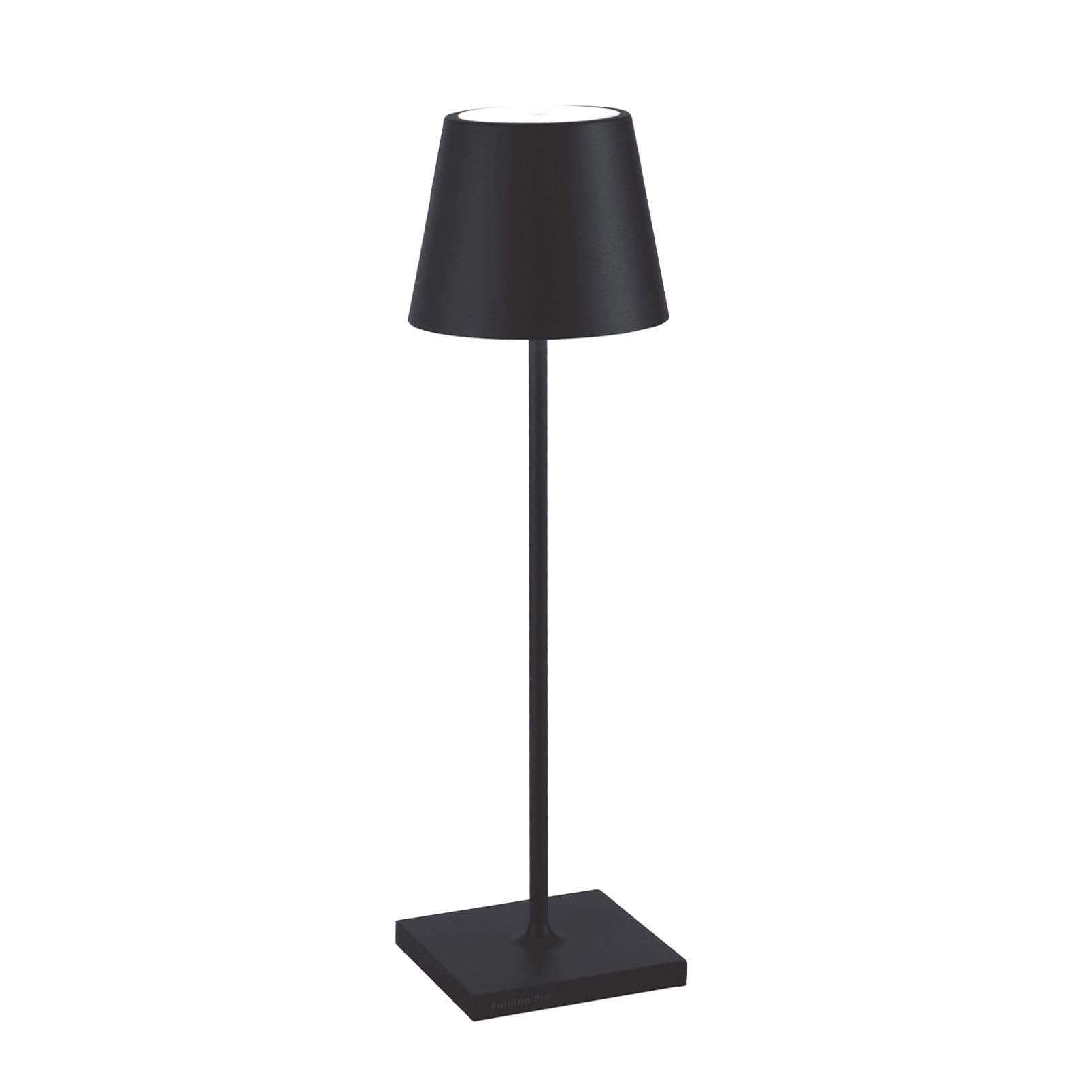 Zafferano, Poldina Pro, Lampada da Tavolo Ricaricabile e Senza Fili con Controllo Touch, Utilizzabile anche come Lampada da Esterni, Dimmer, 2200-3000 K, Altezza 38 cm, Colore Nero