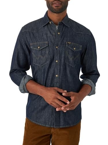Wrangler Iconic Denim Regular Fit Snap Shirt Hemd mit Button-Down-Kragen, Rinse Denim, L