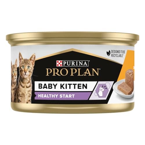 Purina Pro Plan Comida Húmeda para Gatito, Junior, Bebé, Kitten, Mousse con Pollo, 24 latas de 85g