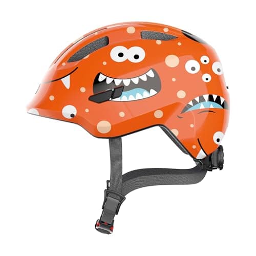 ABUS Casque pour enfants Smiley 3.0 - Casque de vélo avec ajustement profond, designs adaptés aux enfants & place pour une tresse - pour filles et garçons - Orange avec motif monstre, taille M