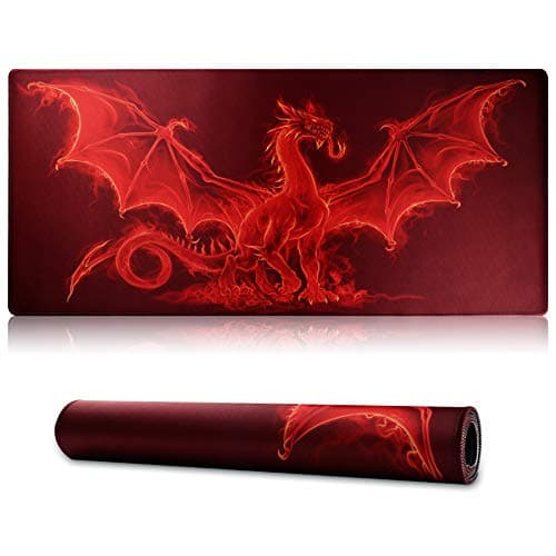 Jahosin Großes Gaming-Mauspad mit genähten Kanten,[70x30cm] Erweitertes Mauspad mit Rutschfester Naturkautschukbasis für Gamer/Desktop/Büro/Home(70x30 Red dragonus)
