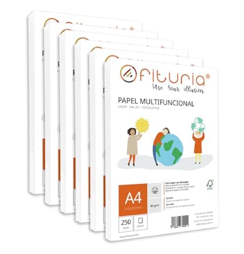 OFITURIA Lot de feuilles A4 de 80 g avec 1500 feuilles blanches, papier multifonction pour l'école et les environnements de travail. Idéal pour imprimantes laser (1500feuilles)