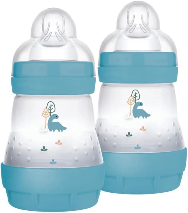 MAM Biberon Easy Start 160 ml (Set da 2), Kit da 2 biberon anticolica per allattamento misto che riduce le bolle d'aria e il rischio di coliche, Accessori neonati con tettarella misura 1, Azzurro