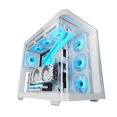Mars Gaming MC-FUSION, Case Gaming ATX, Finestra Laterale e Frontale Curvo in Vetro Temperato Continuo, Semitower PC Doppia Camera, Supporto Raffreddamento a Liquido,Spazio Interno Ottimizzato,Bianco