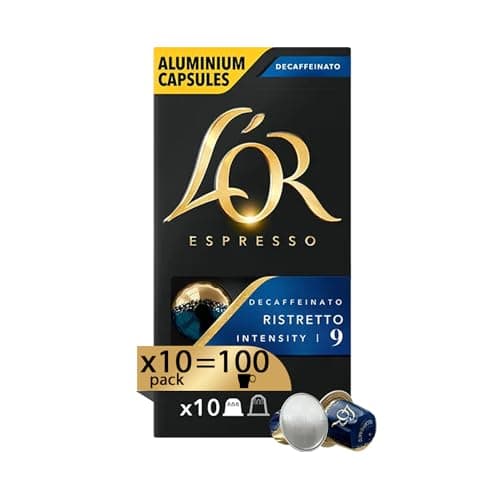 L'Or - Capsules de café expresso décaféiné Ristretto - 100 capsules en aluminium - 10 paquets de 10 - Intensité 9 - Compatibles avec les machines Nespresso®* d'origine