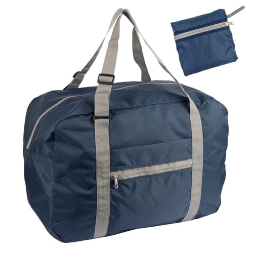 WEDO Bagogo, borsa da viaggio pieghevole (35 l), nylon impermeabile e leggero, spallacci regolabili, cerniere impermeabili, nastro per il fissaggio del trolley, blu