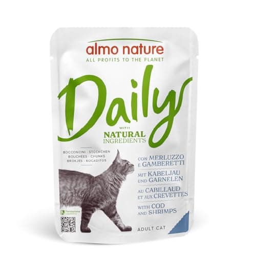 Almo Nature Daily - Nassfutter für Katzen - Kabeljau und Garnelen - 70 g, Packung mit 30