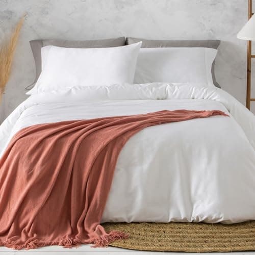 Burrito Blanco | Juego de Funda Nórdica Algodón Satén | Cama de 135 cm (+Medidas Disponibles) | Algodón 300 Hilos | 3 Piezas (Funda nórdica, Bajera y Funda Almohada) | Color Blanco 405 (135x190/200cm)