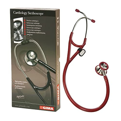 Gima - Estetoscopio clásico de cardiología con cabezal de acero inoxidable, campana en forma de cono para bajas frecuencias, membrana de alta sensibilidad para amplificar sonidos, Lira Bordeaux, 32551