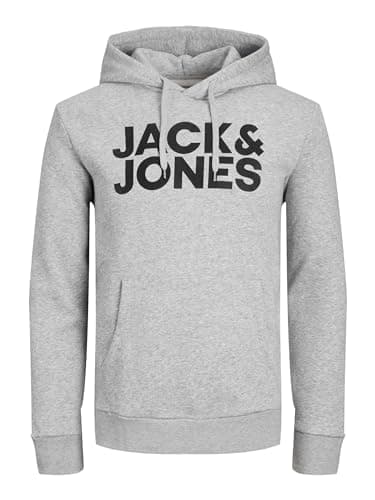 Jack & Jones Sudadera con Capucha para Hombre con Logotipo, Gris, S
