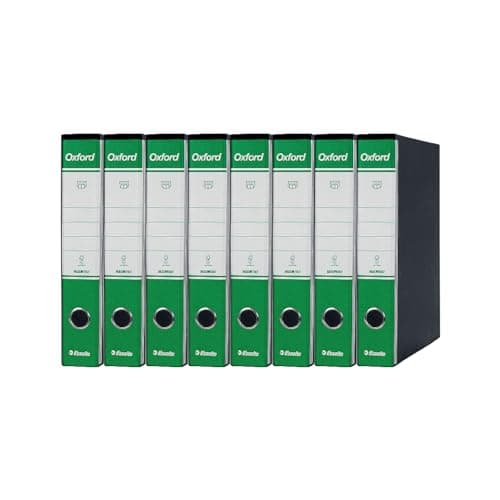Esselte OXFORD G82 Registratore con Custodia, con Meccanismo a Leva N.1 in Formato Commerciale (23x30cm) con Dorso da 5 cm, Verde, Conf.da 8 pezzi, 390782180