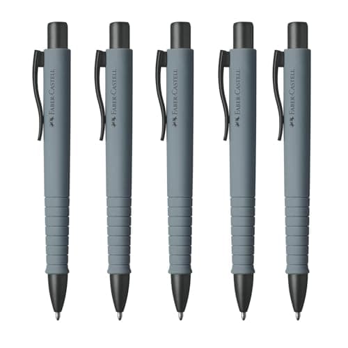 Faber-Castell 205257 - Kugelschreiber Poly Ball Urban Grey, 5 Stück, mit auswechselbarer XB Mine, dokumentenecht