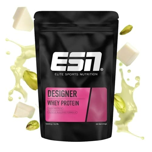 ESN Designer Whey Protein Pulver, White Chocolate Pistachio, 1 kg, bis zu 23 g Protein pro Portion, ideal zum Muskelaufbau und -erhalt - made in Germany