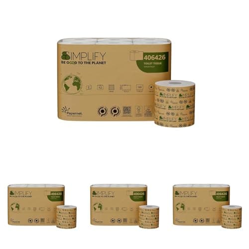 Papernet Simplify - Carta Igienica Carbon Neutral 406426, 1 Confezione da 48 Rotoli in Pura Cellulosa da 18,15 m Ciascuno, 2 Veli, 165 Strappi da 9,5x11cm