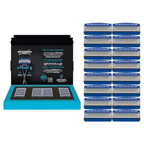 WILKINSON SWORD - Lame da rasoio da uomo Hydro 5 | Confezione da 16 ricariche per lamette | Gel idratante e rifinitore di precisione (la confezione può variare)