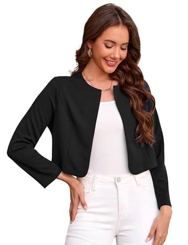 YesFashion Donna bolero corto a vita girocollo cardigan senza colletto aperto giacca da sera alta chiusura, Nero , L