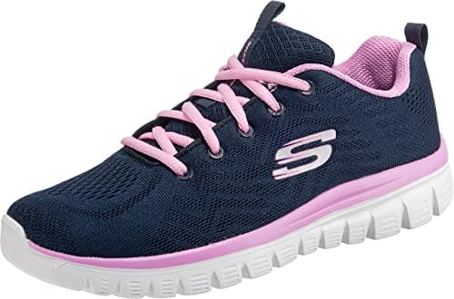 Skechers Graceful Get Connected Regular, Zapatillas Mujer, Navy Mesh Pink Trim, 35 EU