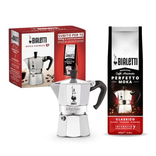 Bialetti Caffettiera Moka Express 6 Tazze, più Una Confezione da 250g di Perfetto Moka Classico Bialetti, Non Adatta a induzione, 6 Tazze (250 ml), Alluminio, 0003545