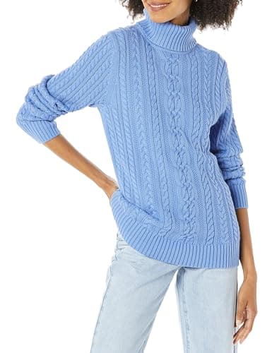 Amazon Essentials Jersey de Cuello Vuelto y Punto Cable de Tipo Pescador (Disponible en Tallas Grandes) Mujer, Azul, M